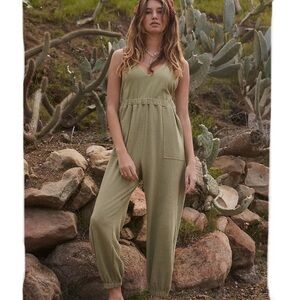 FREE PEOPLE Kyle One Piece Jumpersuit Overalls Jogger Olive Dusty Green Size XS